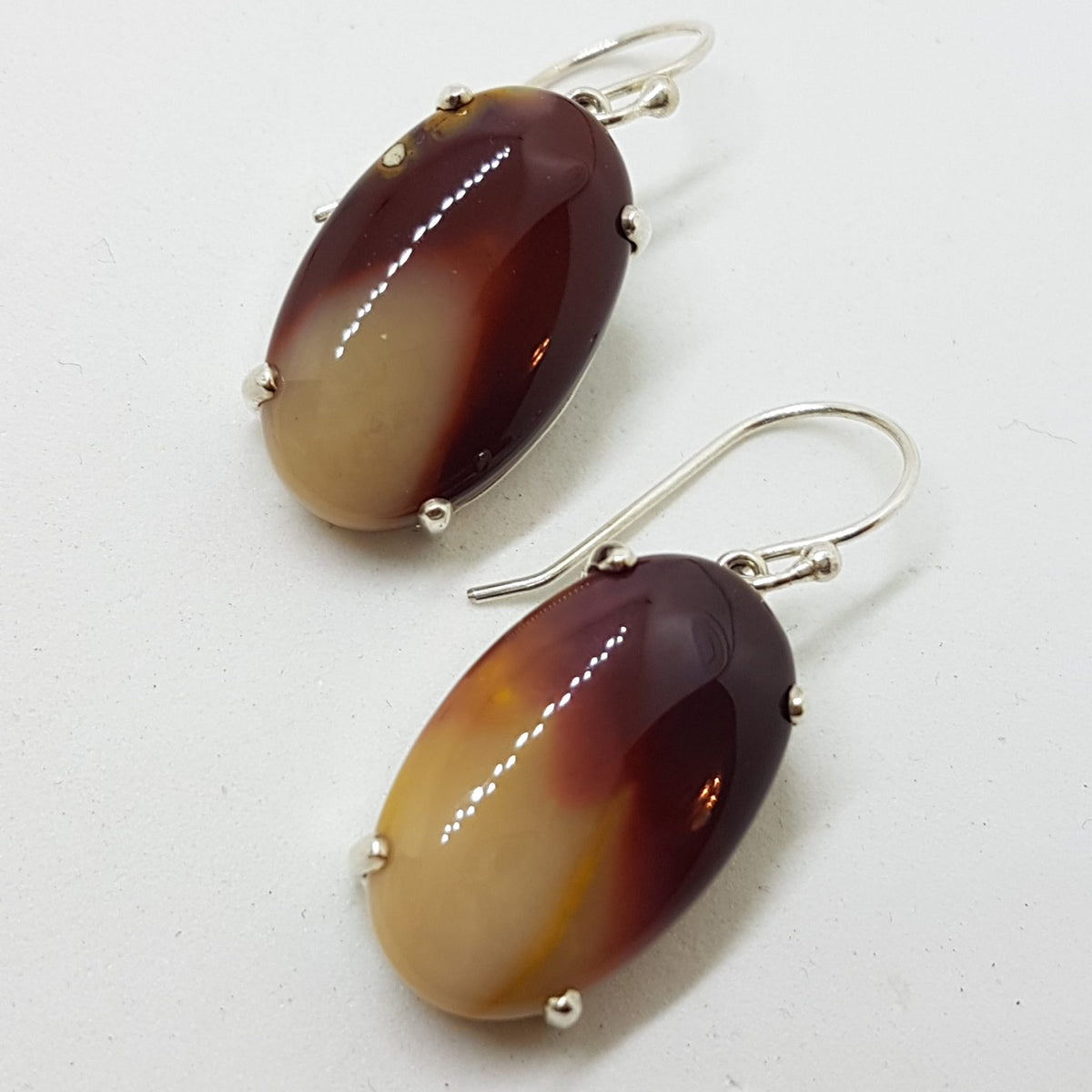 Sterling Silver Large Oval Claw Set Mookaite Drop Earrings