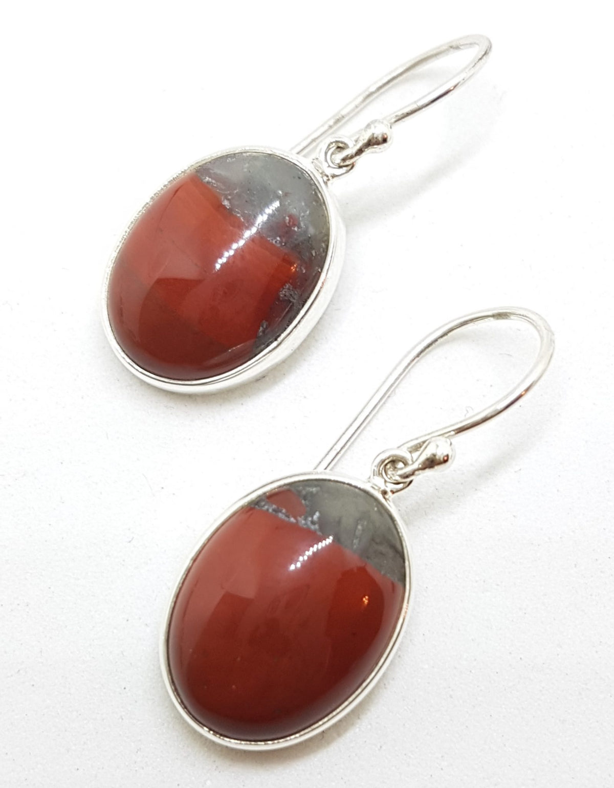 Sterling Silver Oval Bezel Set Bloodstone Drop Earrings
