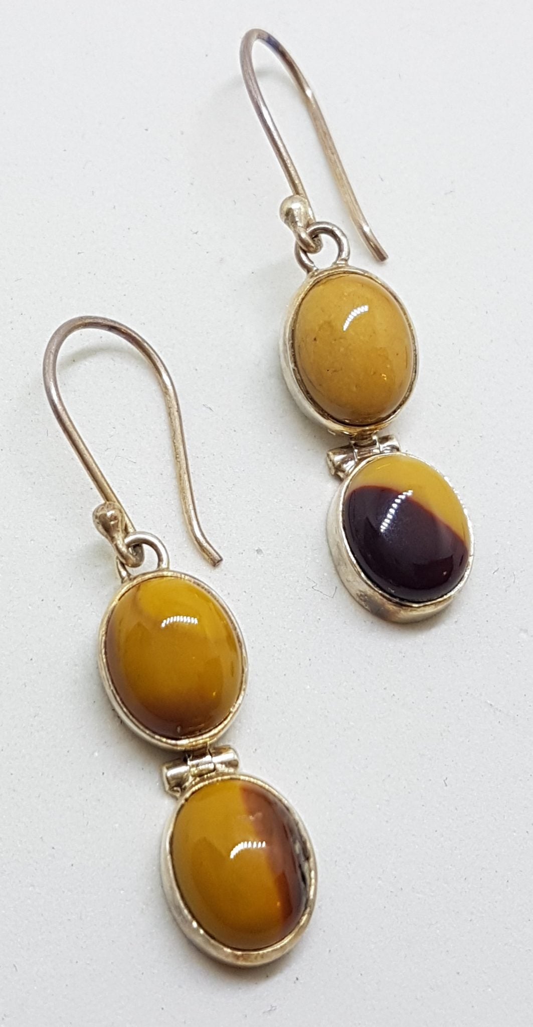 Sterling Silver Two Oval Long Mookaite Drop Earrings