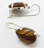 Sterling Silver Pear Shape Teardrop Claw Set Tiger Eye Drop Earrings