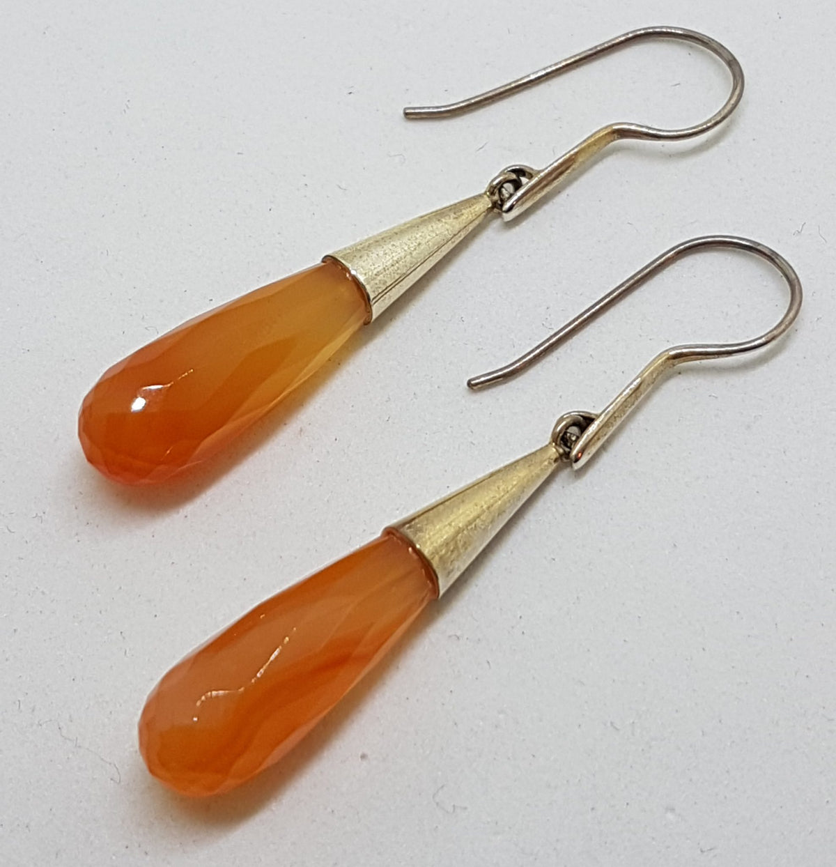 Sterling Silver Long Carnelian Teardrop in Cone Drop Earrings