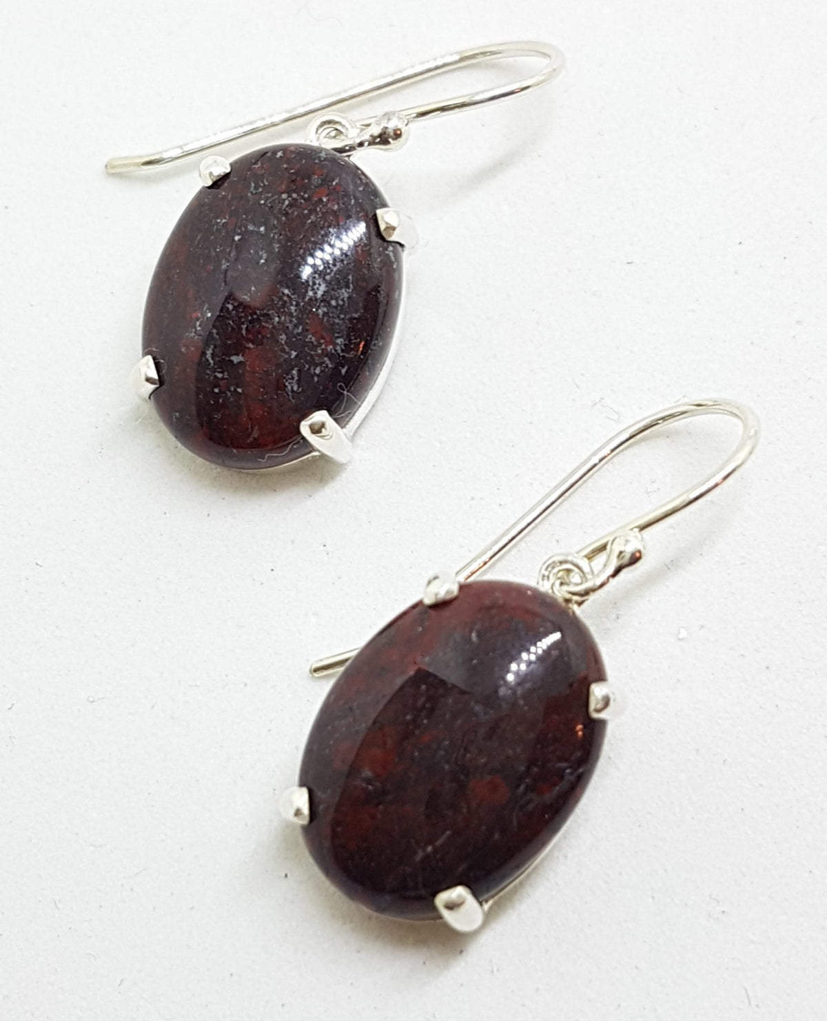 Sterling Silver Oval Claw Set Jasper Drop Earrings