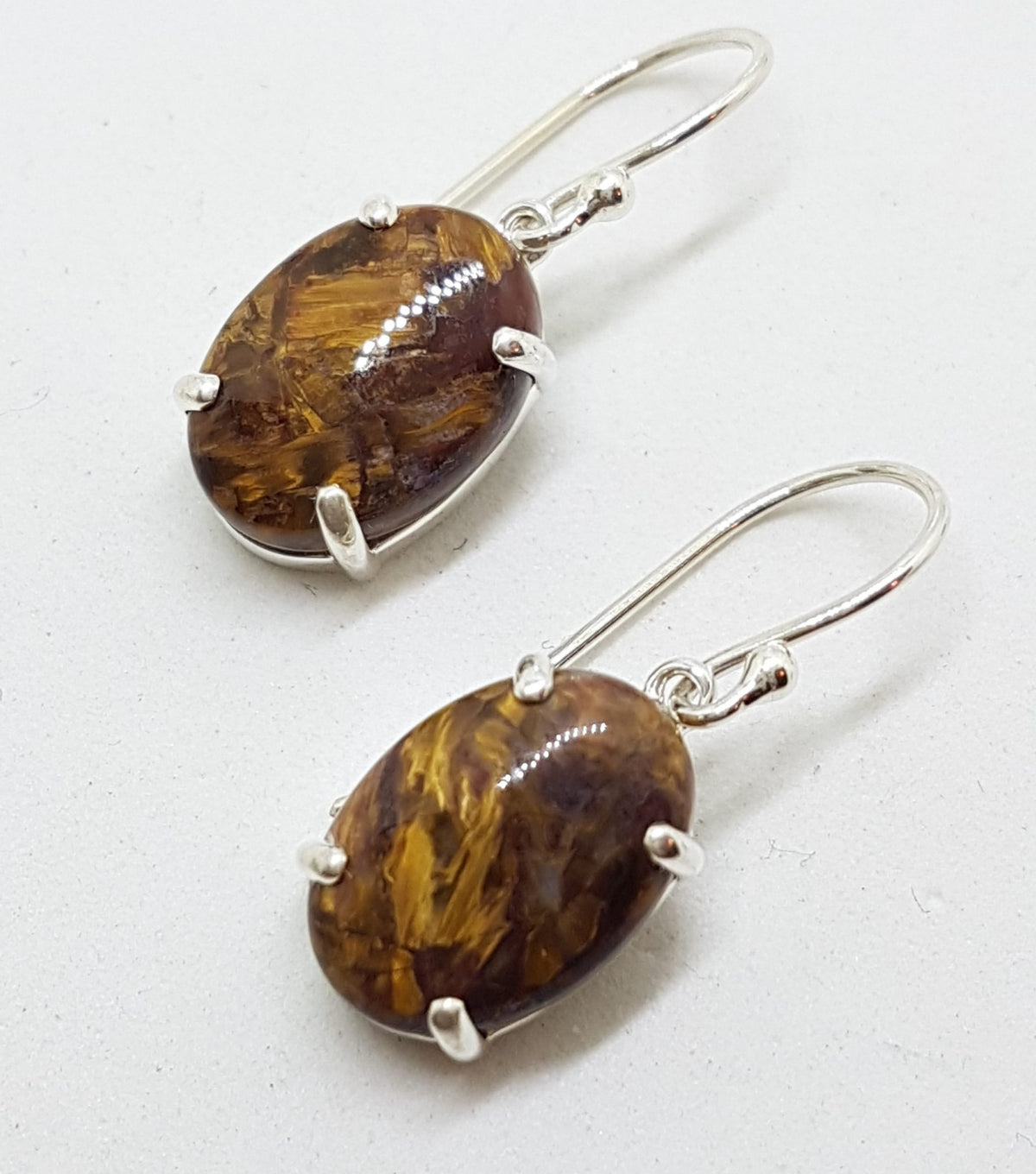 Sterling Silver Oval Claw Set Pietersite Drop Earrings