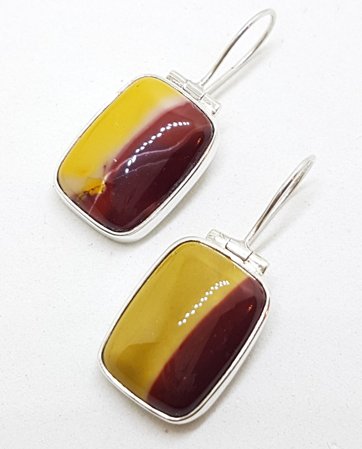 Sterling Silver Large Rectangular Mookaite Drop Earrings