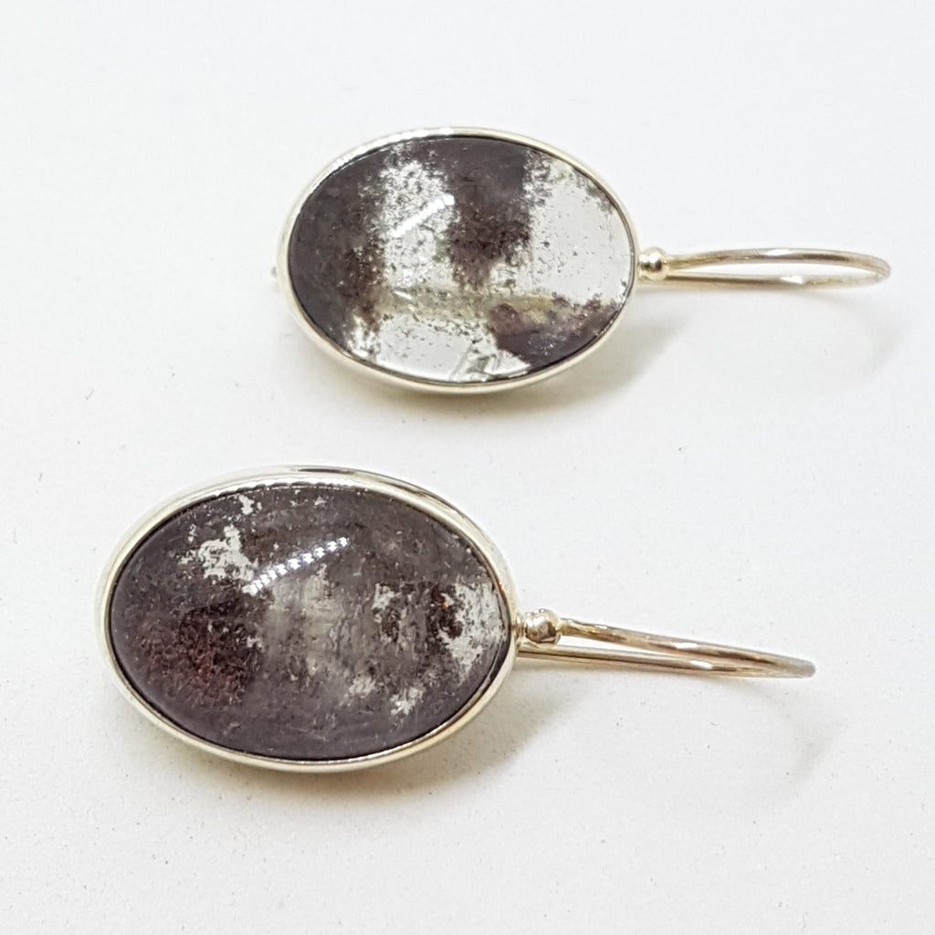Sterling Silver Large Oval Phantom Quartz Drop Earrings
