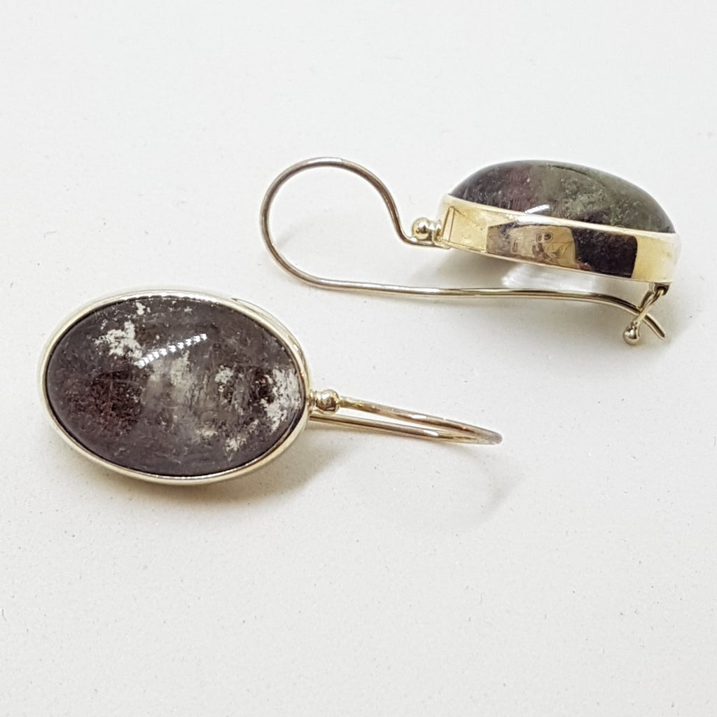 Sterling Silver Large Oval Phantom Quartz Drop Earrings