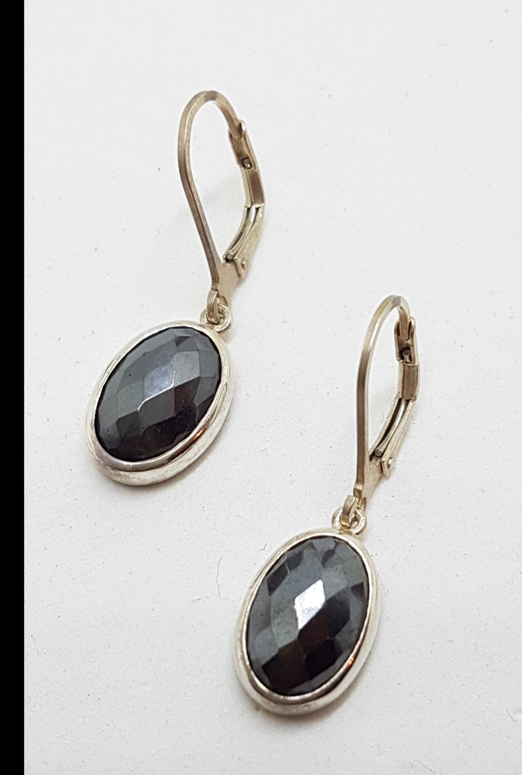 Sterling Silver Faceted Oval Hematite Iron Ore Drop Earrings