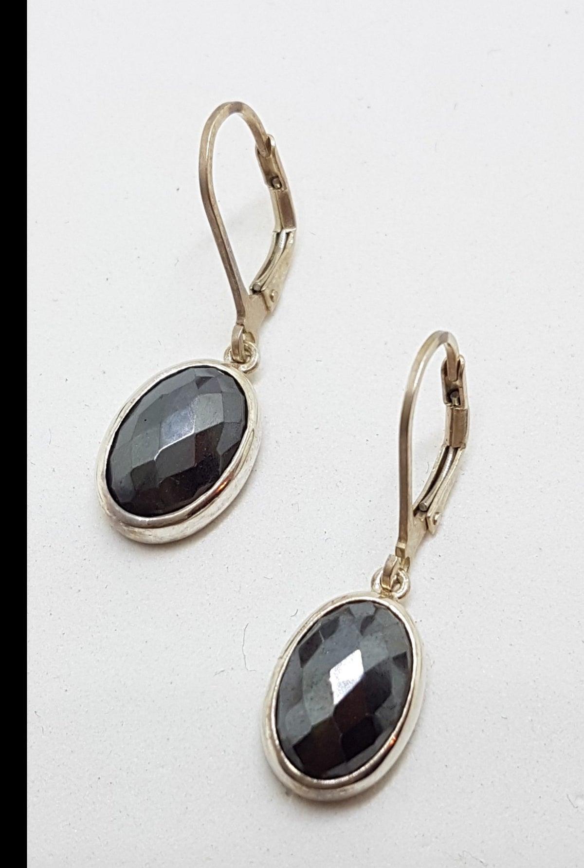 Sterling Silver Faceted Oval Hematite Iron Ore Drop Earrings