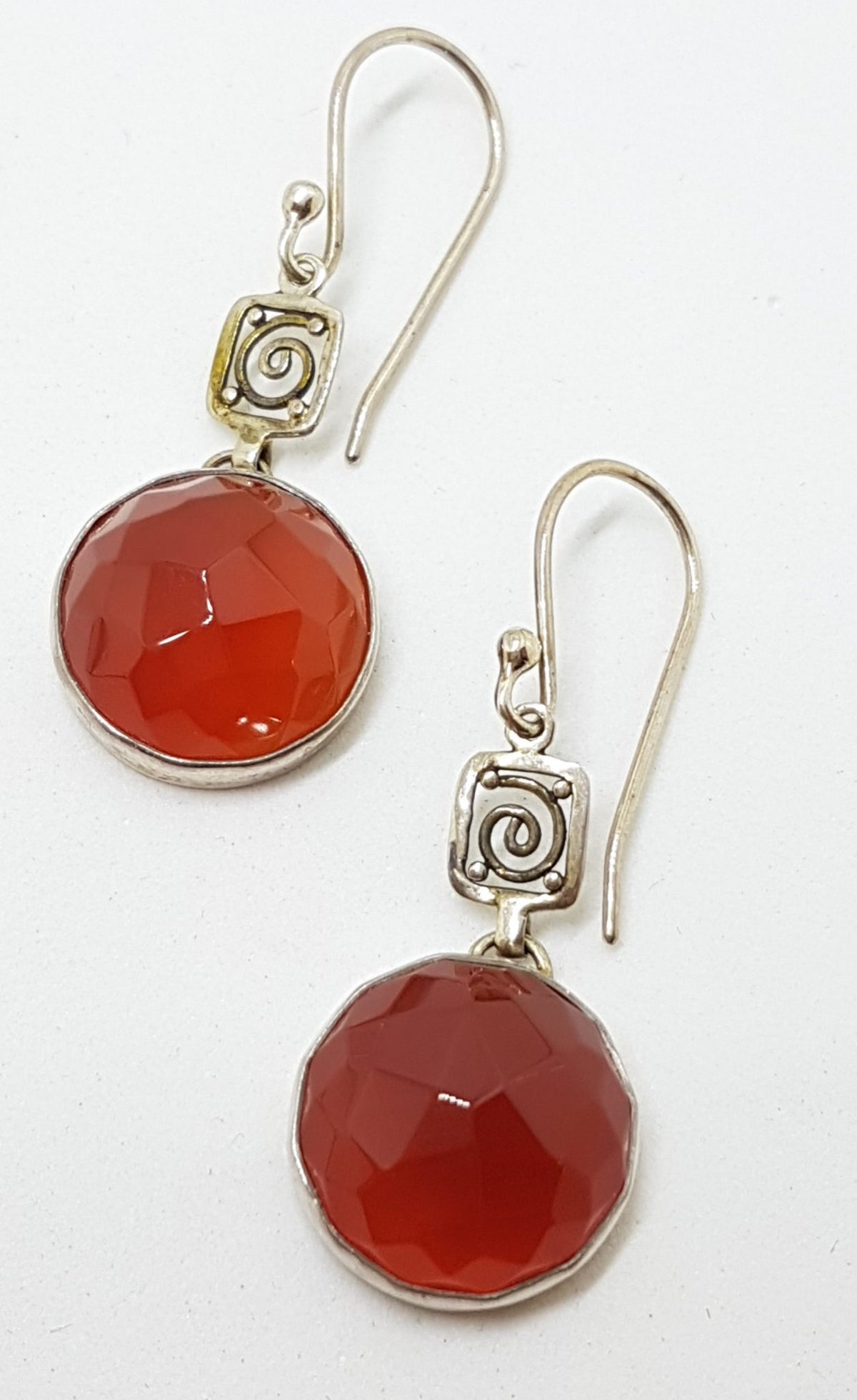 Sterling Silver Round Carnelian Long Drop Earrings