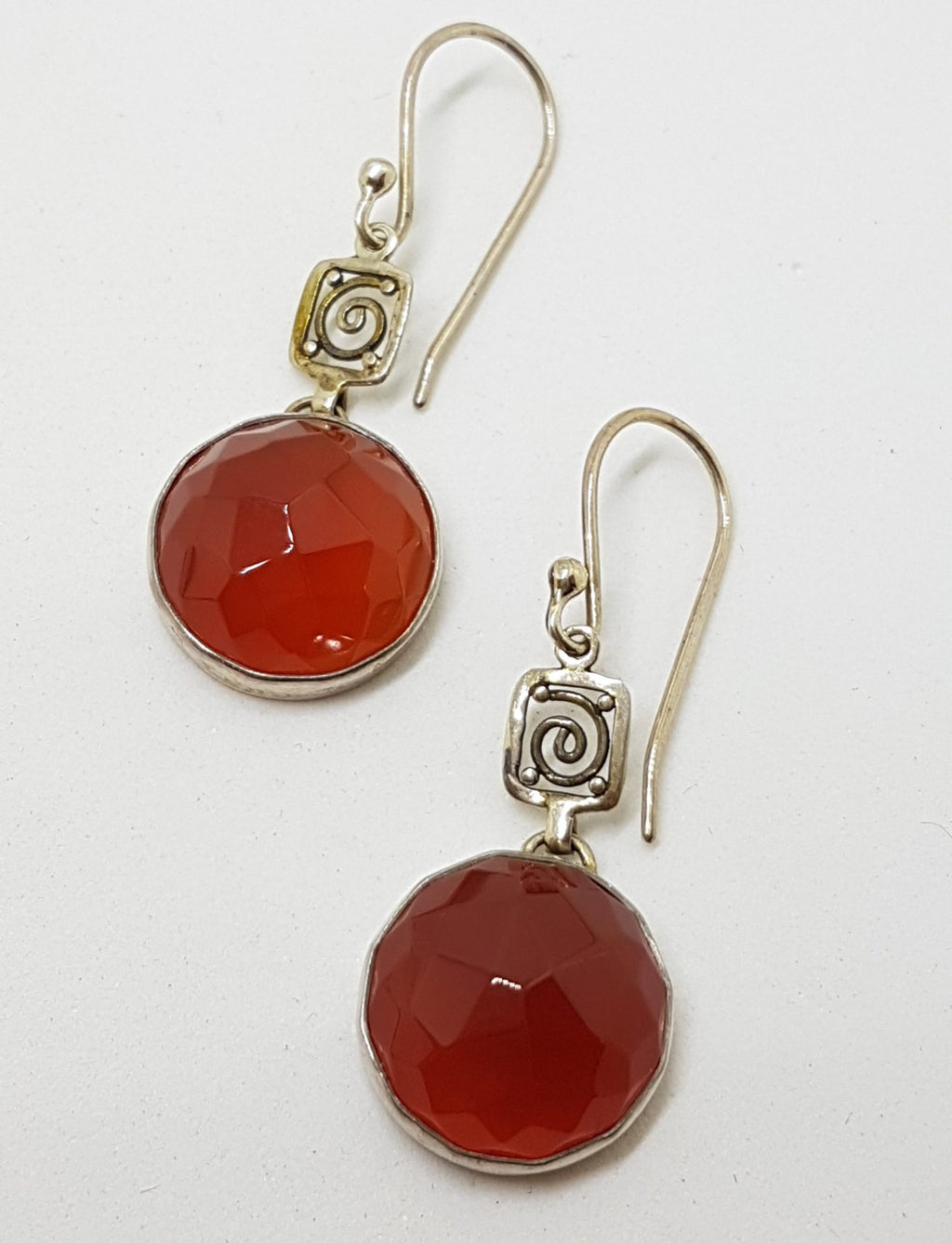 Sterling Silver Round Carnelian Long Drop Earrings