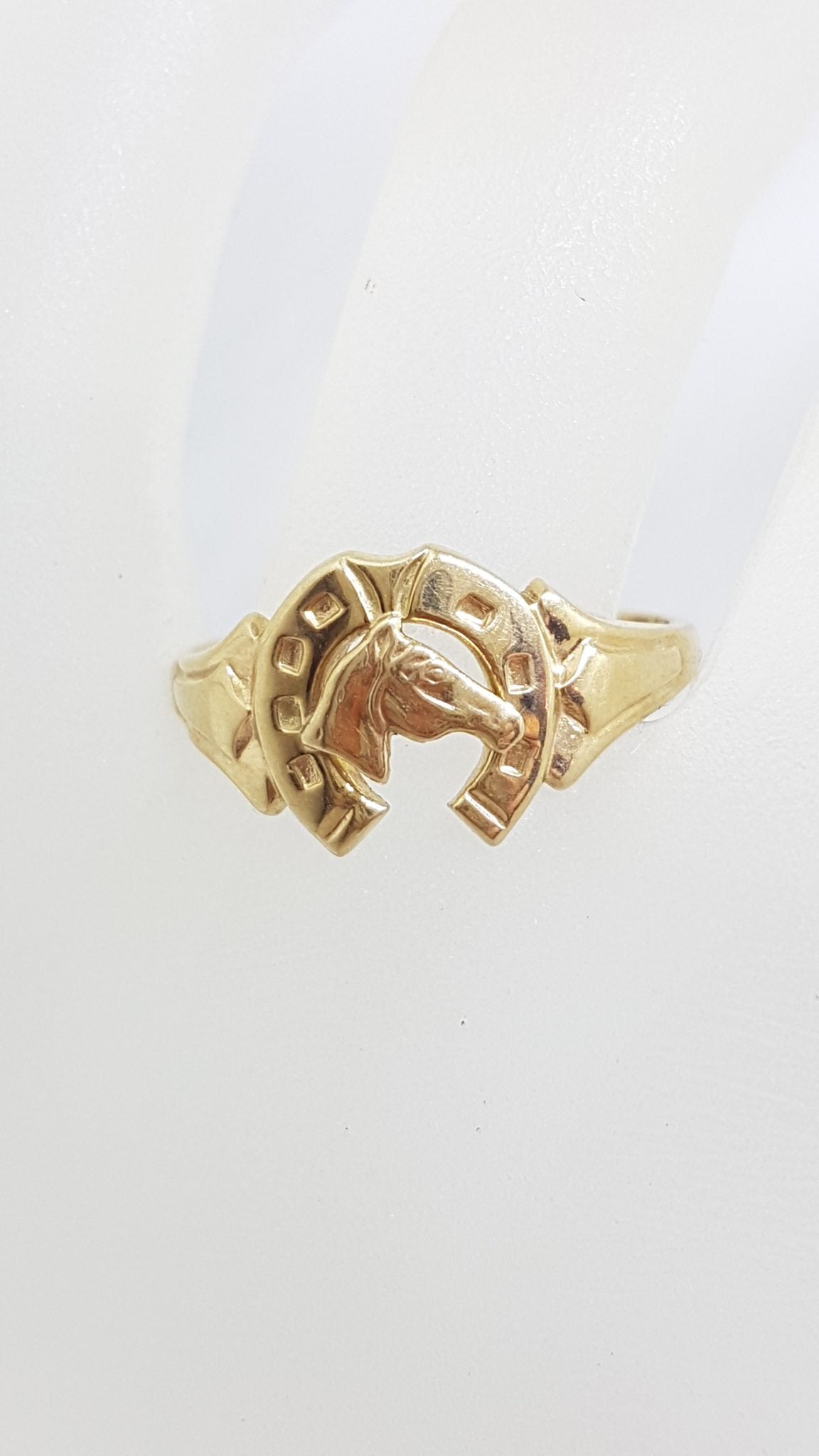 9ct Yellow Gold Horseshoe / Horse Head Ring - Ladies / Gents - Antique / Vintage