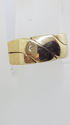 9ct Yellow Gold Diamond Wide Gents Ring