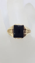 9ct Yellow Gold Rectangular Onyx Gents Ring - Antique / Vintage