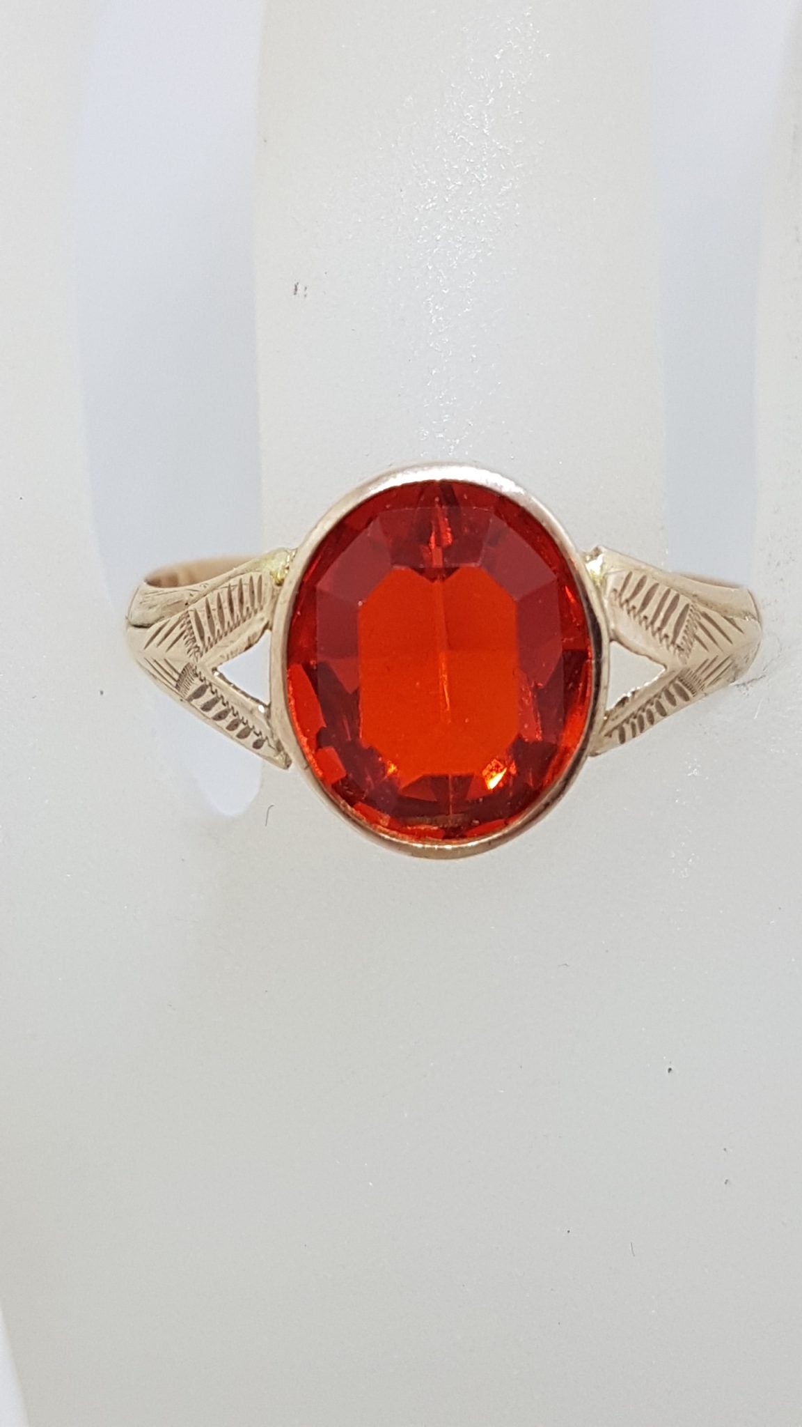9ct Rose Gold Oval Orange Stone Gents Ring - Antique / Vintage