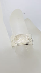 Sterling Silver Oval Rutilated Quartz Wide Wave Pattern Band Ring - Gents / Ladies