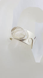 Sterling Silver Oval Rutilated Quartz Wide Wave Pattern Band Ring - Gents / Ladies