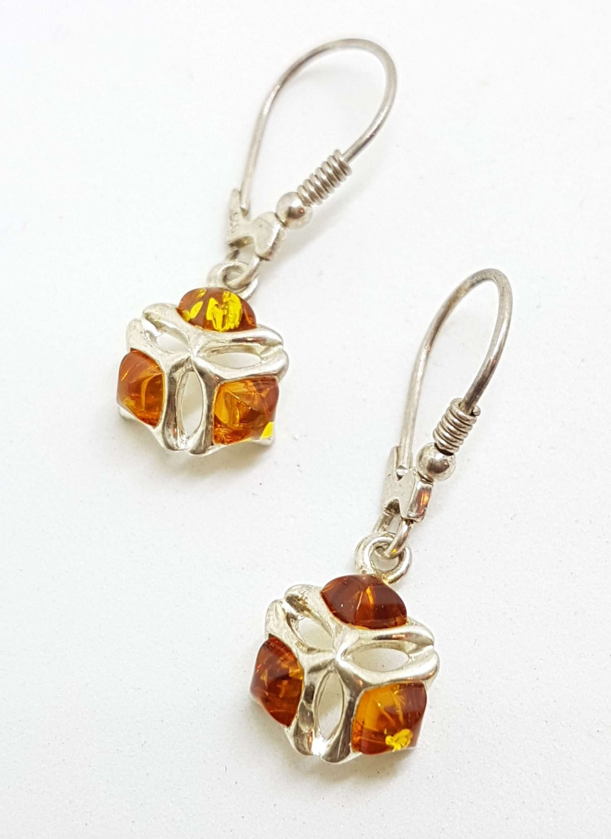 Sterling Silver Natural Baltic Amber Cluster Drop Earrings