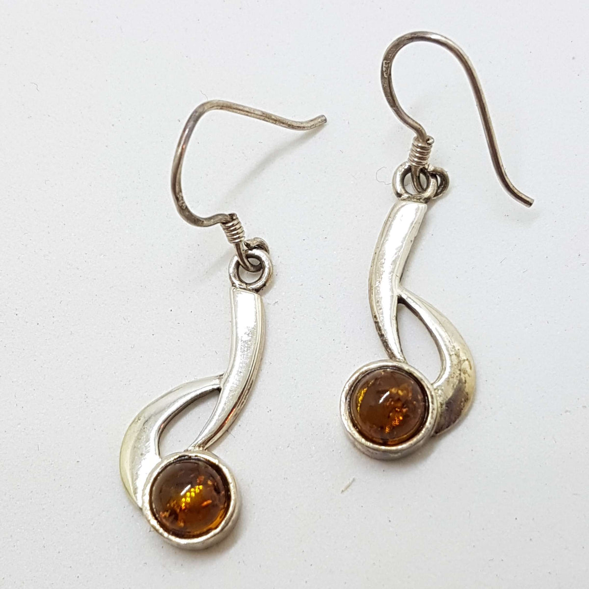 Sterling Silver Natural Baltic Amber Curved Drop Earrings