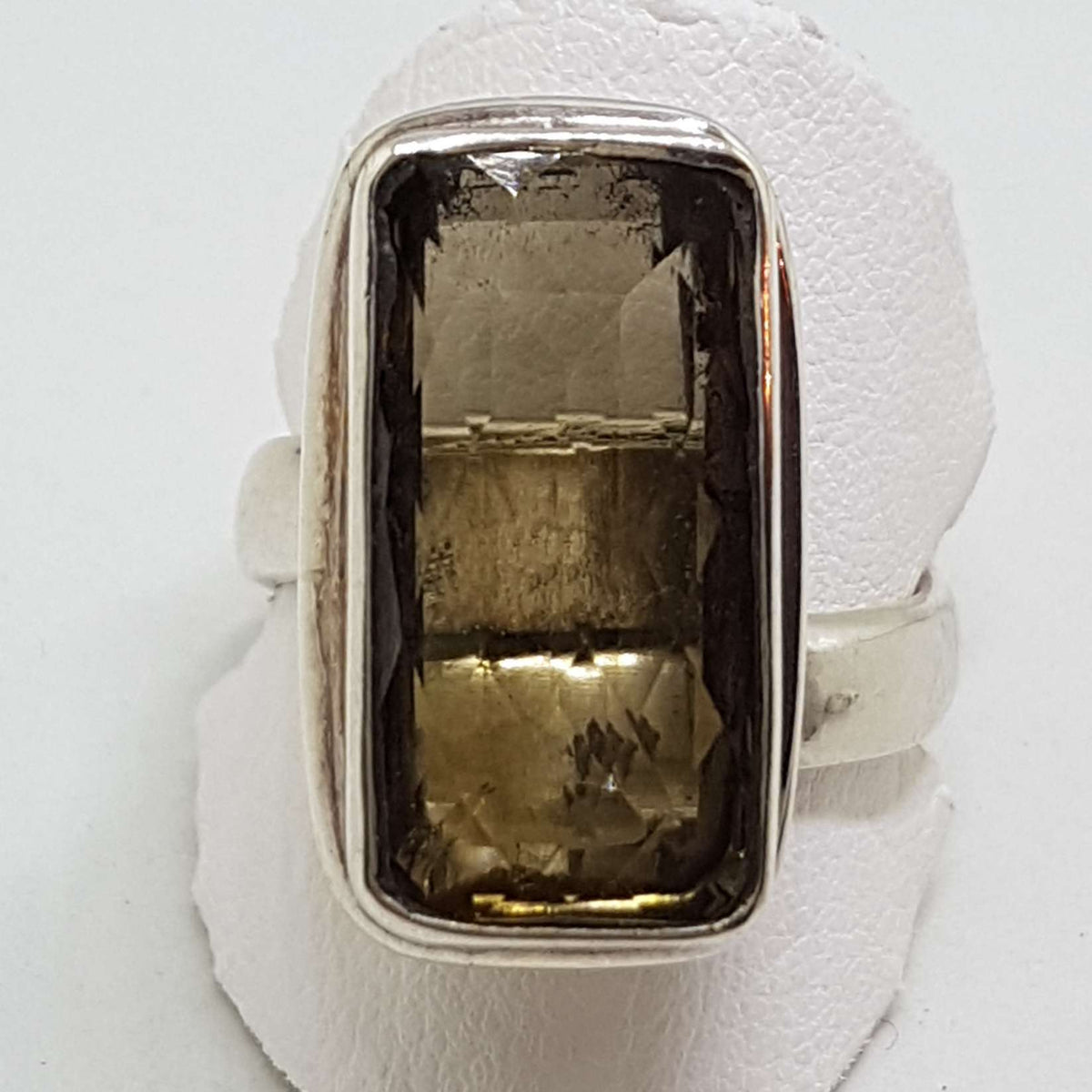 Sterling Silver Large Rectangular Bezel Set Smokey Quartz Ring