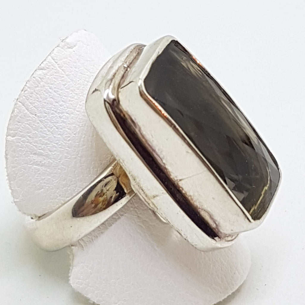 Sterling Silver Large Rectangular Bezel Set Smokey Quartz Ring