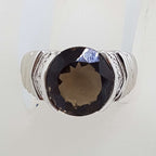 Sterling Silver Large Round Smokey Quartz and Cubic Zirconia Ring