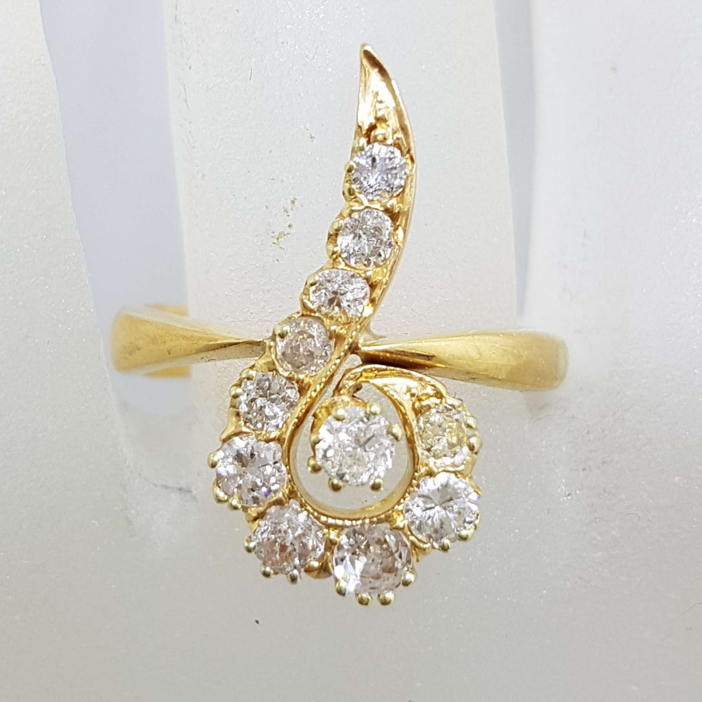 Antique 22ct Yellow Gold Large Diamond Twist Cluster Ring - Hallmarked London 1897