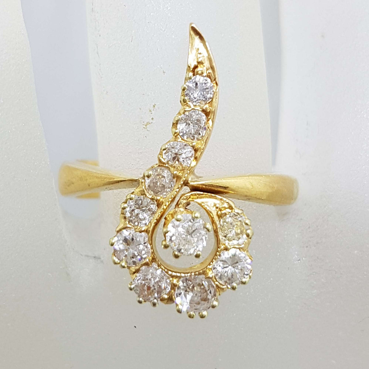 Antique 22ct Yellow Gold Large Diamond Twist Cluster Ring - Hallmarked London 1897