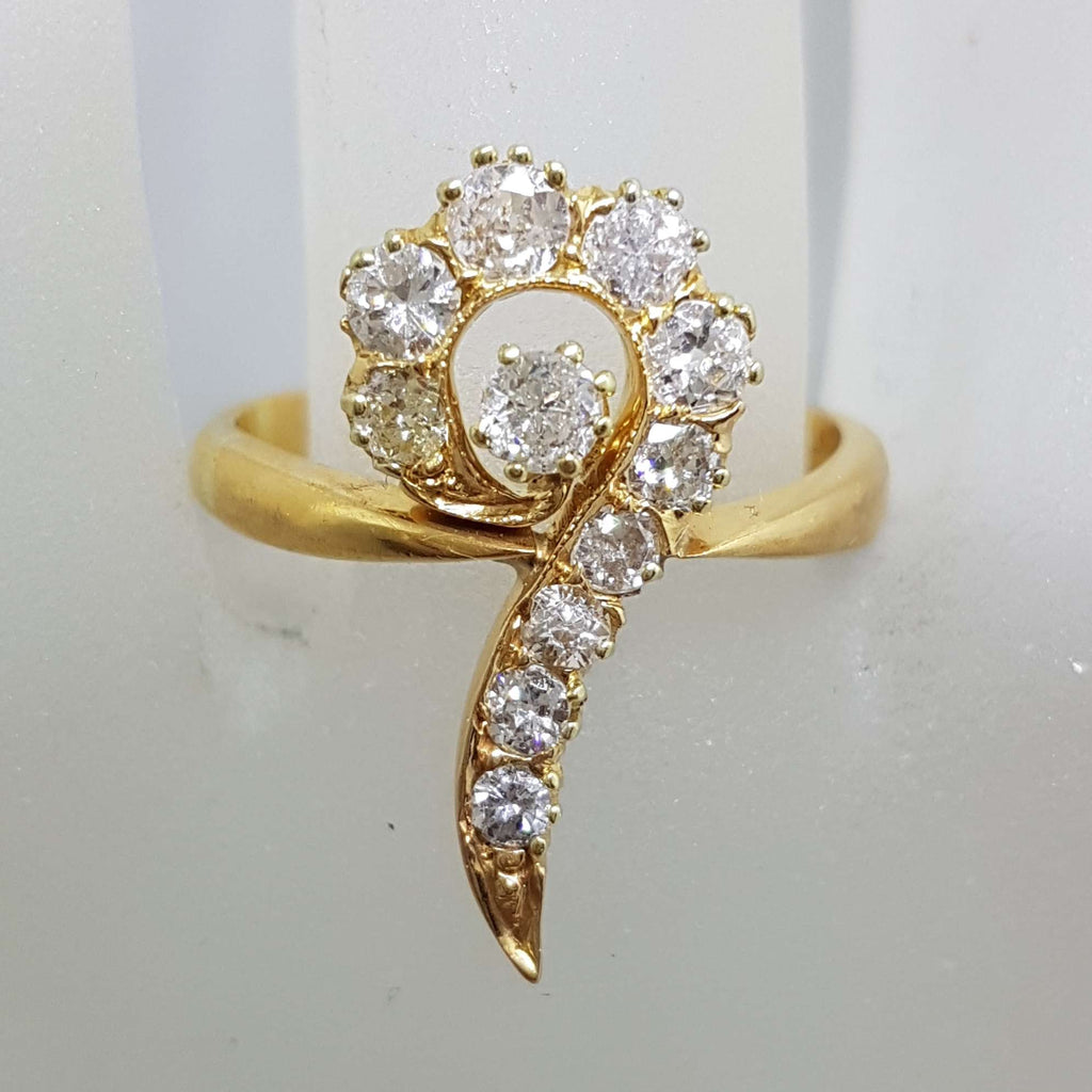 Antique 22ct Yellow Gold Large Diamond Twist Cluster Ring - Hallmarked London 1897
