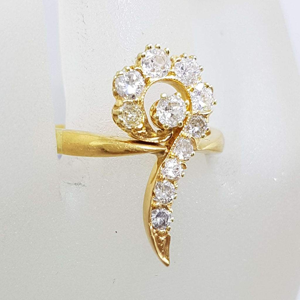 Antique 22ct Yellow Gold Large Diamond Twist Cluster Ring - Hallmarked London 1897