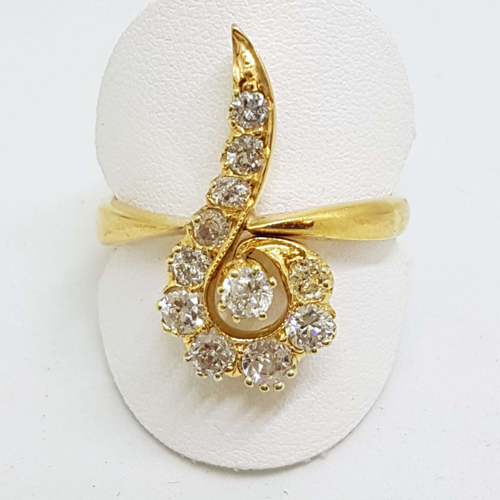 Antique 22ct Yellow Gold Large Diamond Twist Cluster Ring - Hallmarked London 1897