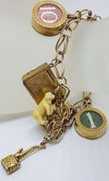 9ct Yellow Gold Charm Bracelet with Heart Padlock - Includes Bank Note Charms - Antique / Vintage