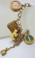 9ct Yellow Gold Charm Bracelet with Heart Padlock - Includes Bank Note Charms - Antique / Vintage