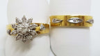 18ct Yellow Gold and Platinum Diamond Daisy Flower Cluster Engagement &amp; Wedding Ring Set - Antique / Vintage