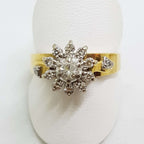 18ct Yellow Gold and Platinum Diamond Daisy Flower Cluster Engagement &amp; Wedding Ring Set - Antique / Vintage