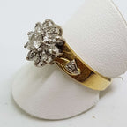 18ct Yellow Gold and Platinum Diamond Daisy Flower Cluster Engagement &amp; Wedding Ring Set - Antique / Vintage