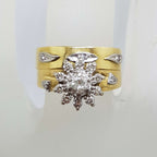 18ct Yellow Gold and Platinum Diamond Daisy Flower Cluster Engagement &amp; Wedding Ring Set - Antique / Vintage