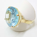 9ct Yellow Gold Large Light Blue Topaz Round Cocktail Ring
