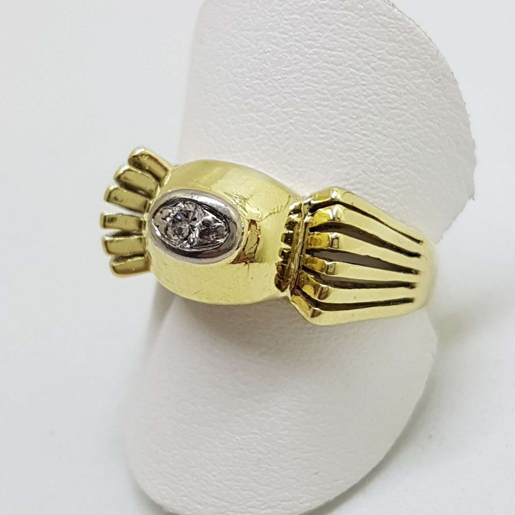 14ct Yellow Gold Solitaire Diamond in Bow Shape Ring - Antique / Vintage
