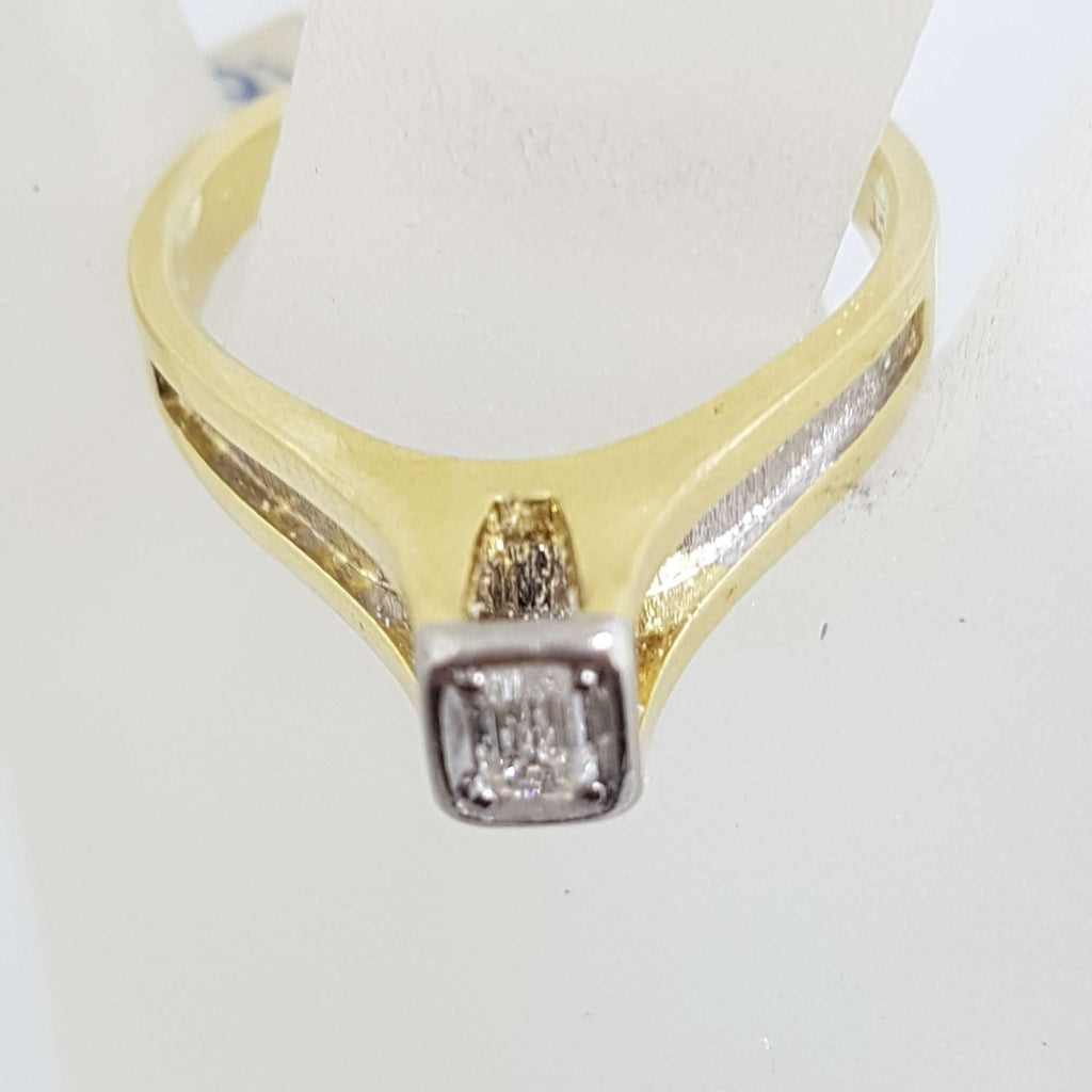 18ct Yellow Gold & Platinum High Set Baguette Solitaire Diamond Ring - Antique / Vintage