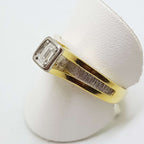18ct Yellow Gold & Platinum High Set Baguette Solitaire Diamond Ring - Antique / Vintage