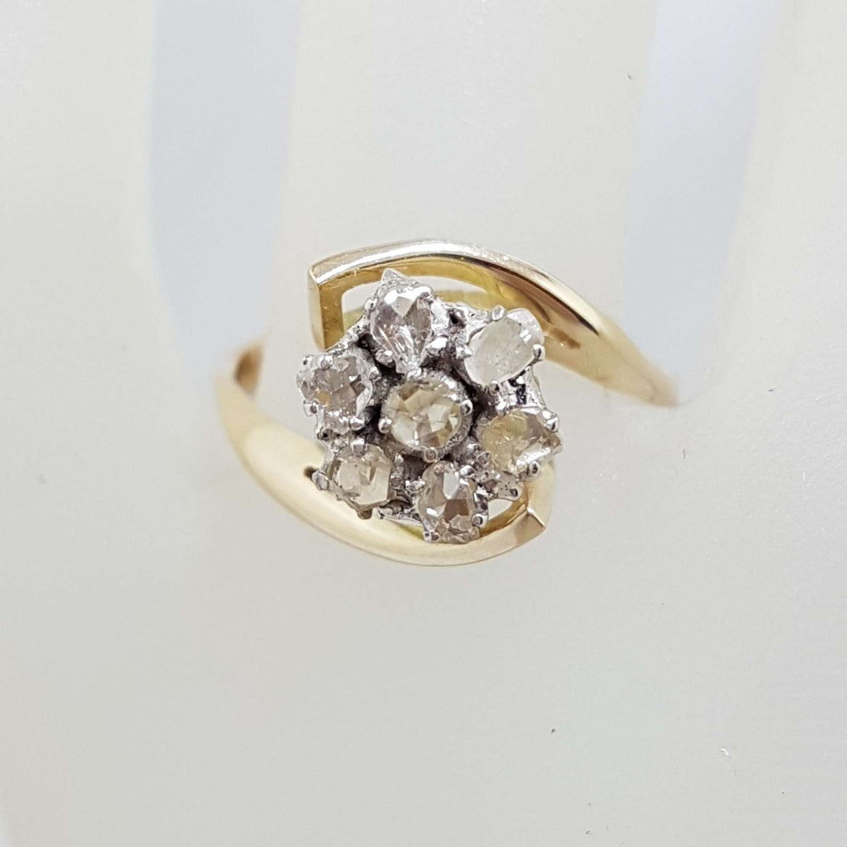 9ct Yellow Gold Rose Cut Diamond Flower Cluster Ring