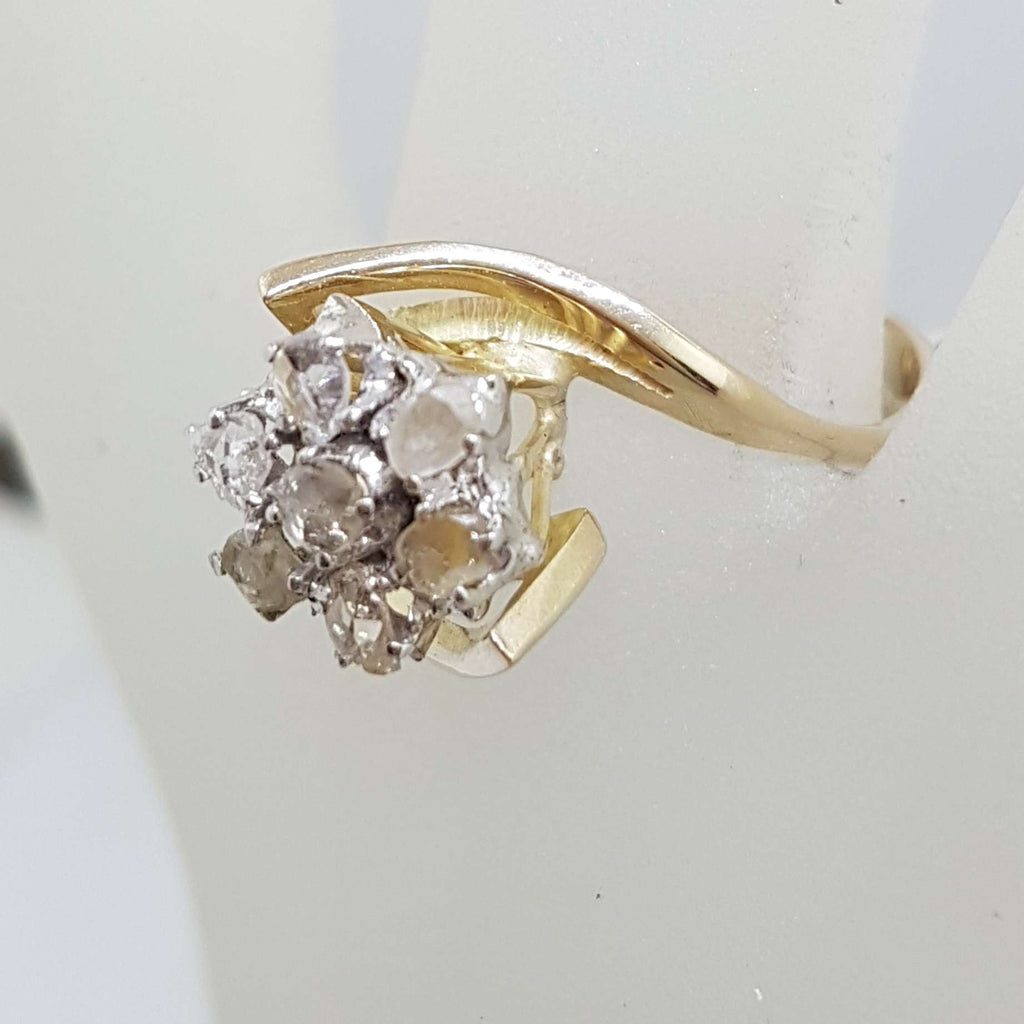 9ct Yellow Gold Rose Cut Diamond Flower Cluster Ring