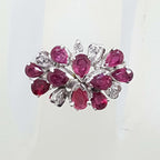18ct White Gold Ruby and Diamond Large Cluster Ring - Antique / Vintage