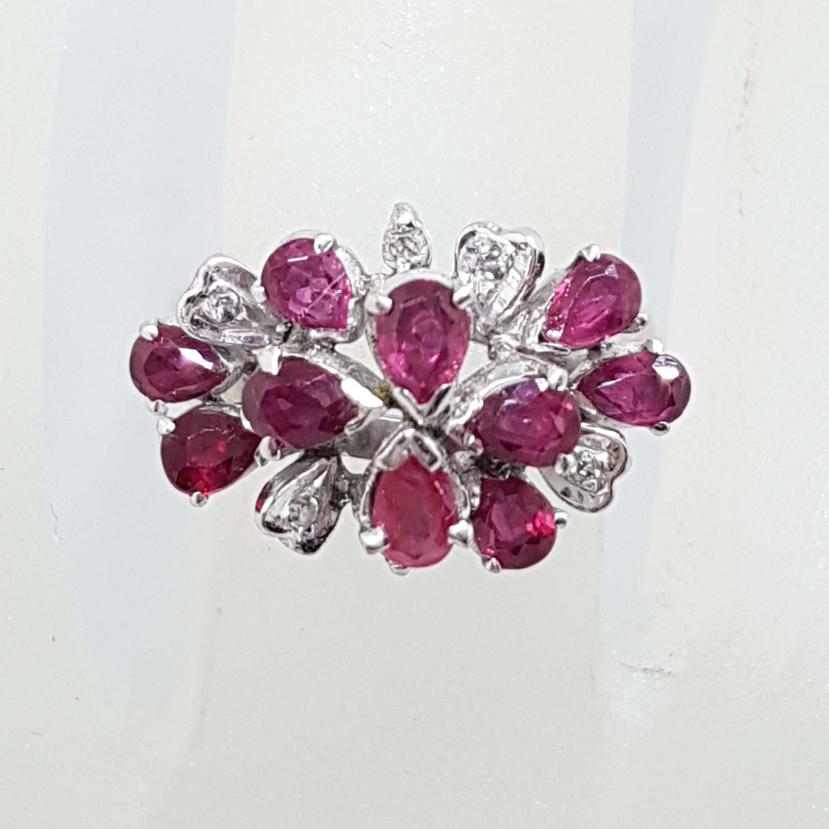 18ct White Gold Ruby and Diamond Large Cluster Ring - Antique / Vintage