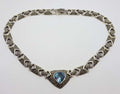 Sterling Silver Topaz and Marcasite Love Heart Collier Choker Necklace Chain