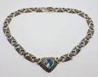 Sterling Silver Topaz and Marcasite Love Heart Collier Choker Necklace Chain