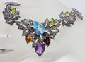 Sterling Silver Marcasite, Topaz, Amethyst, Garnet, Peridot and Citrine Ornate Leaf Collier Necklace / Chain