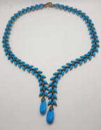 Stunning Sterling Silver Large and Long Reconstituted Turquoise and Marcasite Collier Drop Necklace / Chain