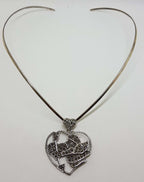 Sterling Silver Marcasite Large Heart with Cupid Pendant on Silver Choker Chain / Necklace