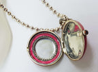 Sterling Silver Marcasite Heart with Pink Enamel Large Round Locket / Compact Enhancer Pendant on Heavy Silver Chain / Necklace